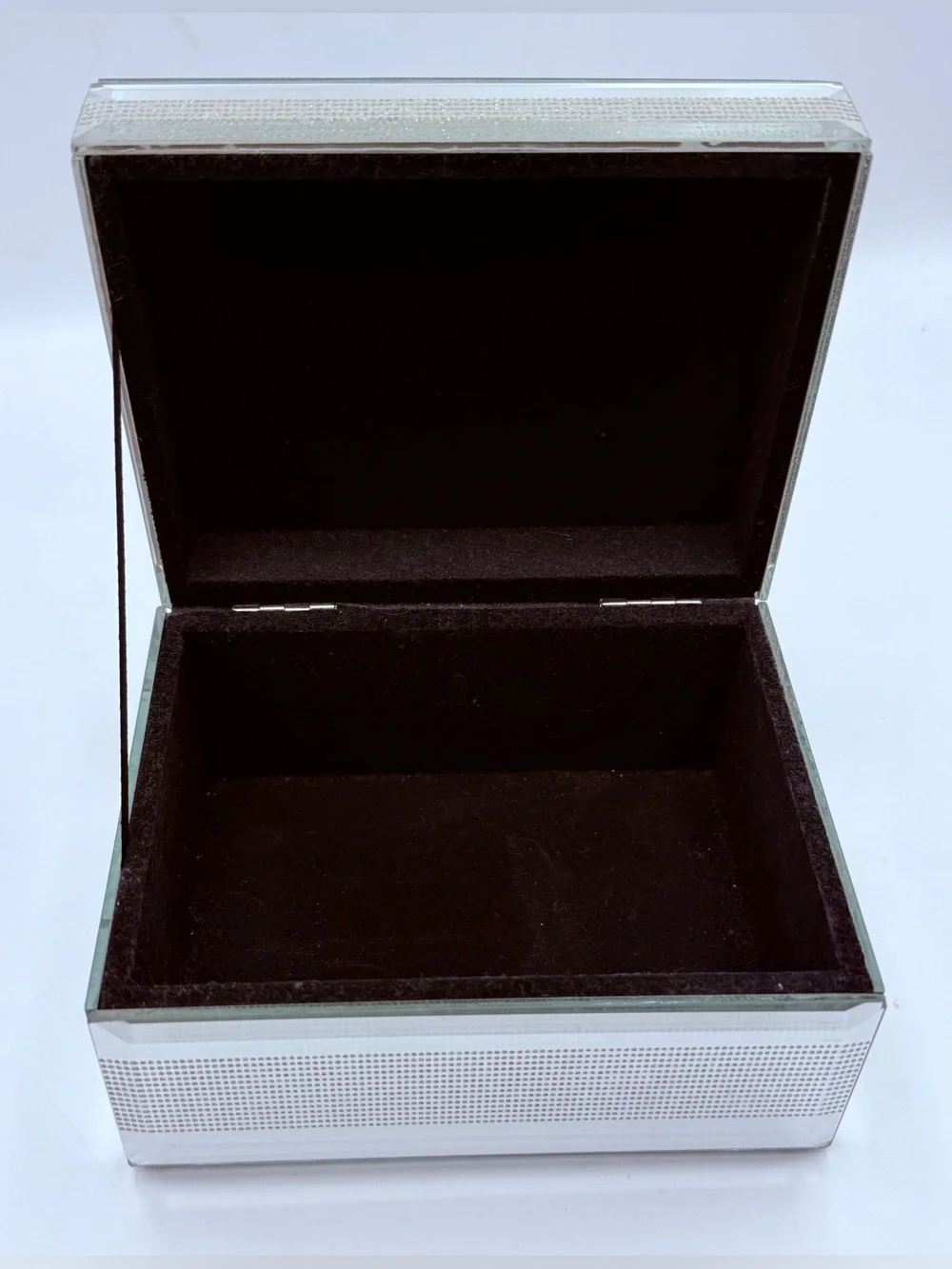 Pier 1 Mirrored Jewelry Box Velvet Lined with Gold Nugget Shaped Finial